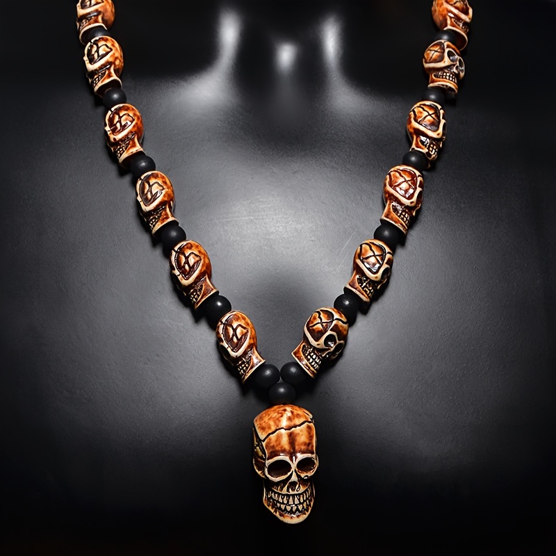 Punk Rock Skull Bead Necklace Halloween Decor 24 x14 x16mm 10mm Beads